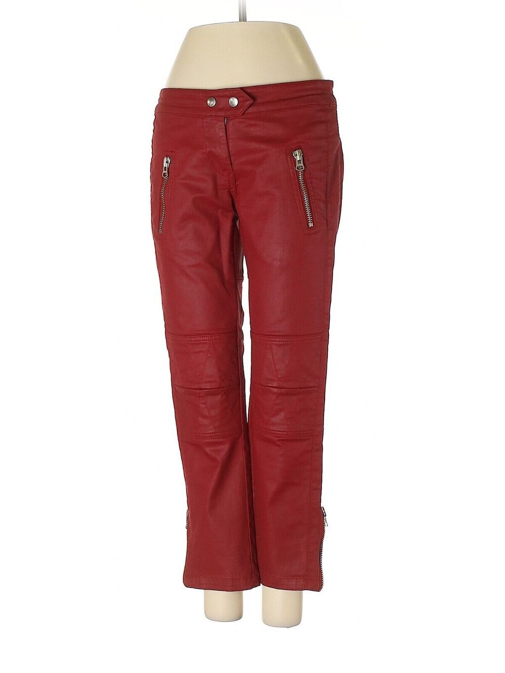 2013 ISABEL MARANT x H&M Red Waxed Biker Moto Skinny Jeans Pants - US 4